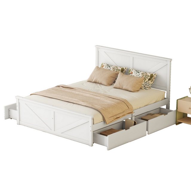 EXTSUD Funktionsbett 160x200 Einfaches Holzpritschenbett mit vier Schublade günstig online kaufen