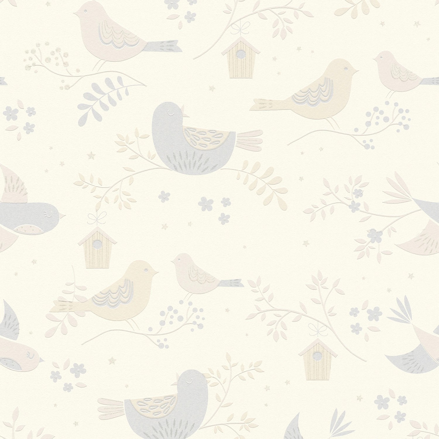 Bricoflor Papier Vogeltapete Weiß Beige Vogel Tapete für Kinderzimmer Helle günstig online kaufen