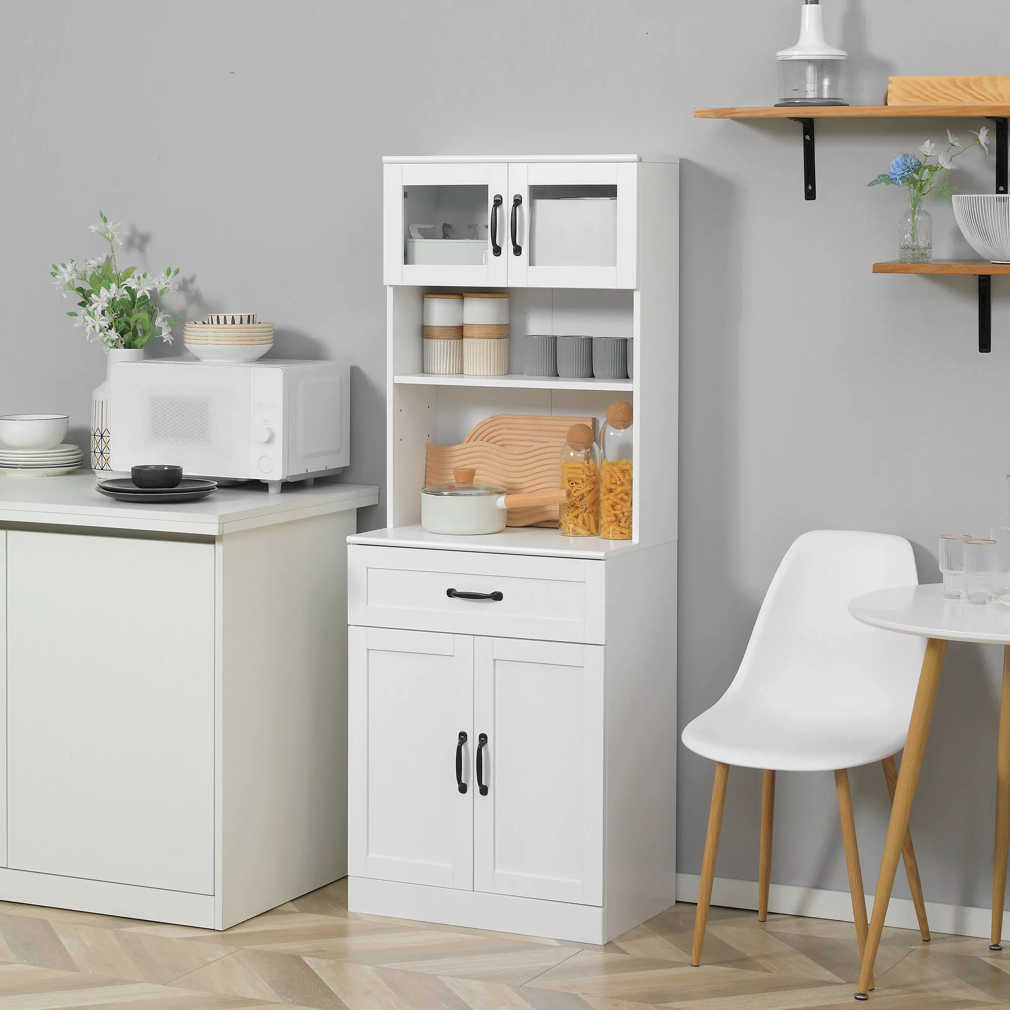 HOMCOM Buffetschrank Küche 2 Glastüren Regal Schublade und Doppeltürschrank günstig online kaufen