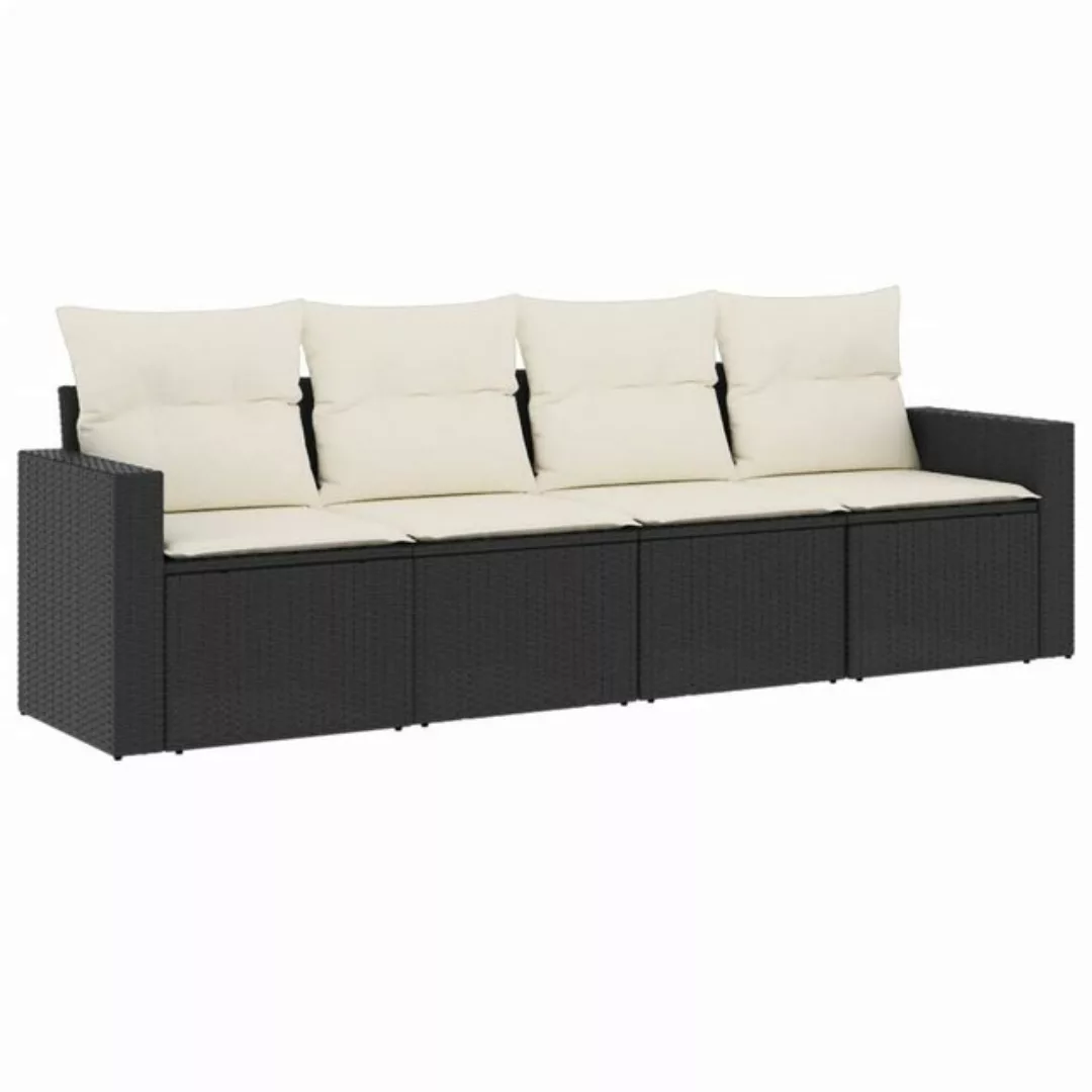 vidaXL Sofaelement 4-tlg. Garten-Sofagarnitur mit Kissen Schwarz Poly Ratta günstig online kaufen