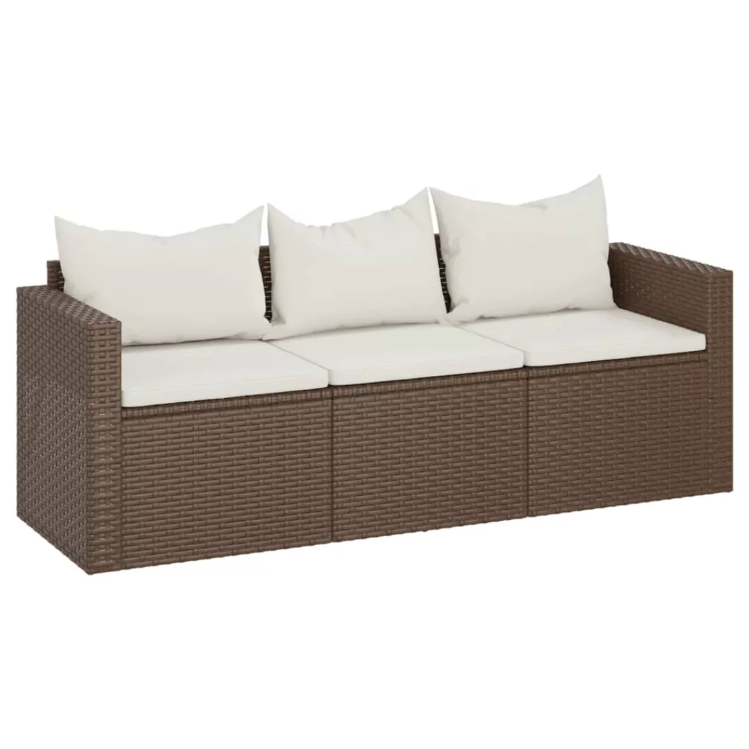 Vidaxl Gartensofa 3-sitzer Mit Kissen Braun Poly Rattan günstig online kaufen