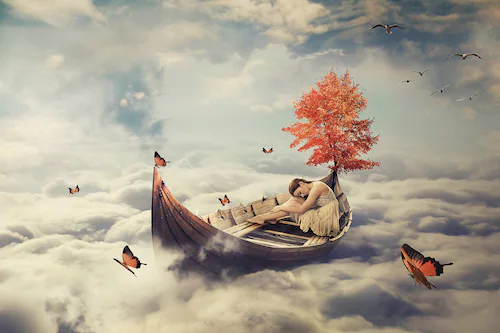 Papermoon Fototapete »SURREAL-HERBST SCHMETTERLINGE WOLKEN HIMMEL WANDTAPET günstig online kaufen