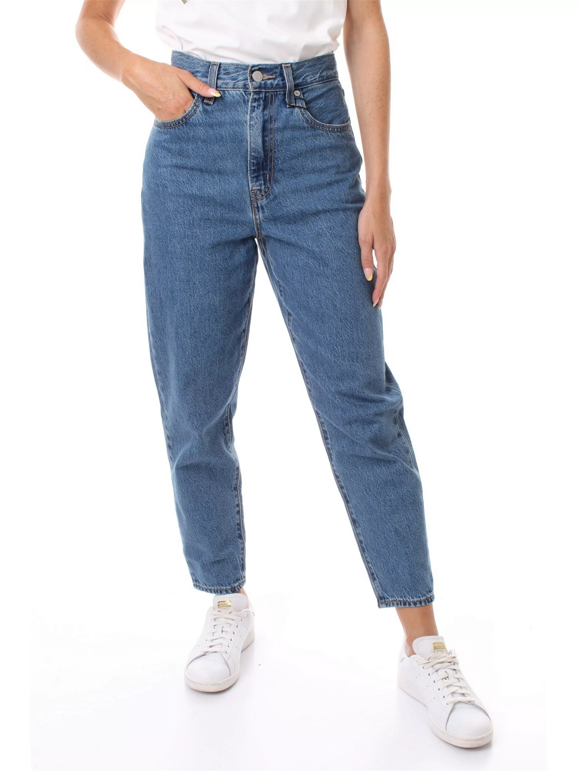Levi's – Weite, schmal zulaufende Jeans mit hohem Bund in mittelblauer Wasc günstig online kaufen