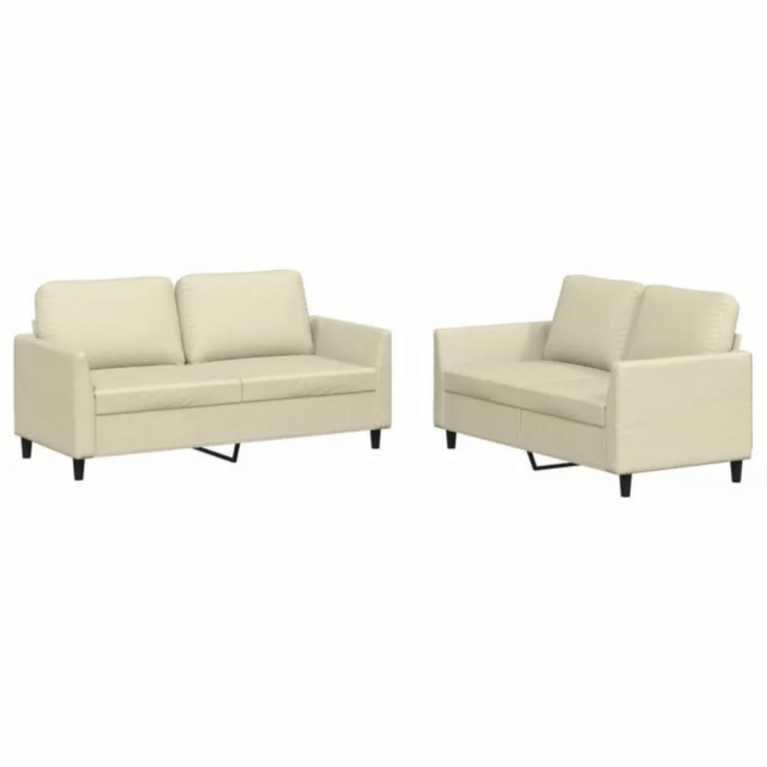 vidaXL Sofa 2-tlg. Sofagarnitur mit Kissen Creme Kunstleder günstig online kaufen