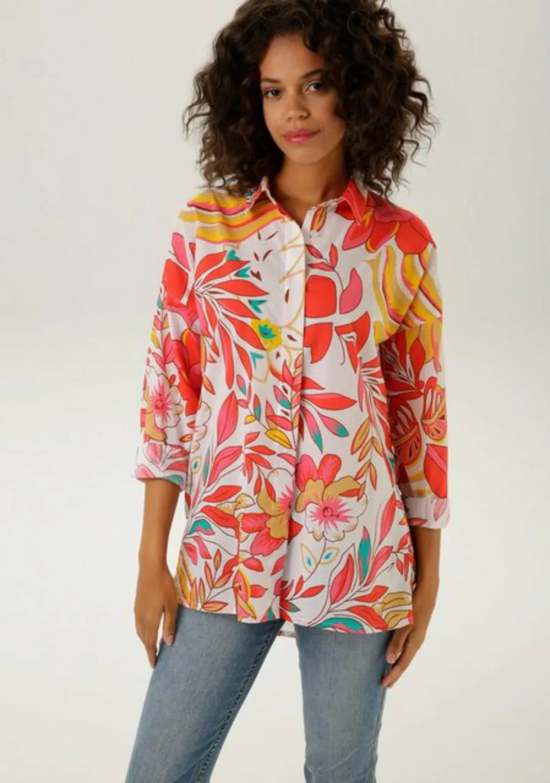 Aniston CASUAL Hemdbluse im Tropical-Style mit Blättern und Blüten bedruckt günstig online kaufen