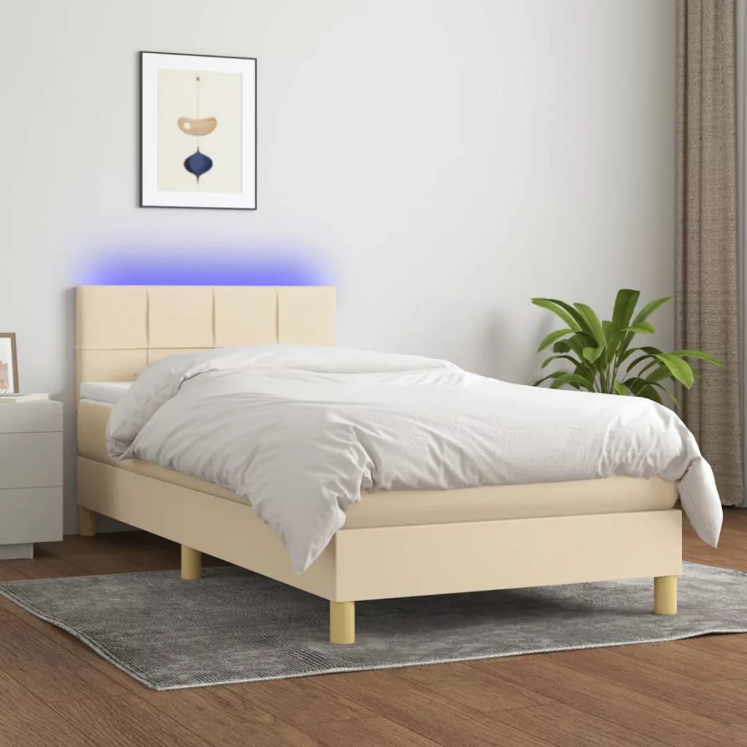 vidaXL Boxspringbett Boxspringbett mit Matratze LED Creme 90x200 cm Stoff B günstig online kaufen