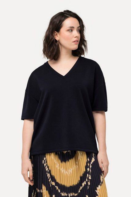 Ulla Popken Sweatshirt Soft-Sweatshirt Oversized V-Ausschnitt Halbarm günstig online kaufen