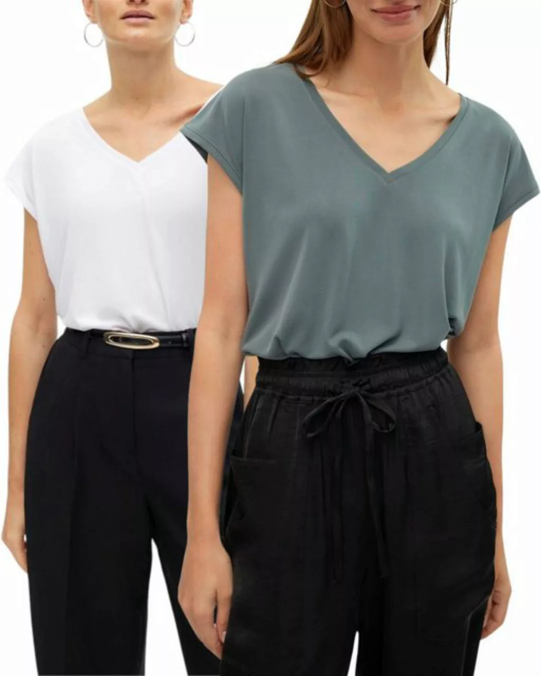 Vero Moda T-Shirt (2er-Pack) Basic Shirt mit V-Ausschnitt im Doppelpack günstig online kaufen