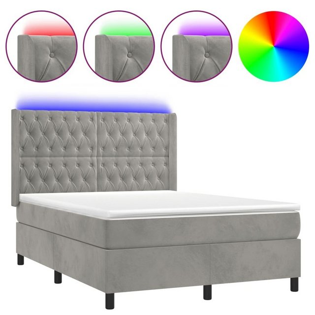 vidaXL Boxspringbett Boxspringbett mit Matratze LED Hellgrau 140x190 cm Sam günstig online kaufen