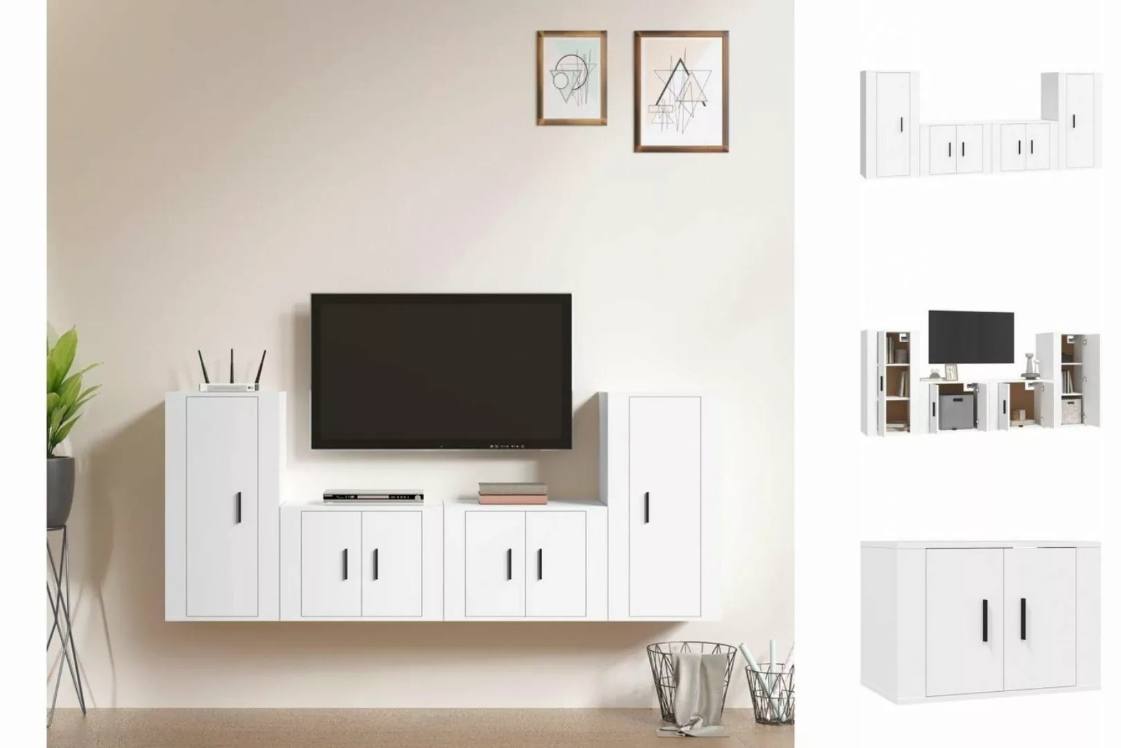 vidaXL TV-Schrank 4-tlg TV-Schrank-Set Weiß Spanplatte TV-Lowboard Fernsehe günstig online kaufen