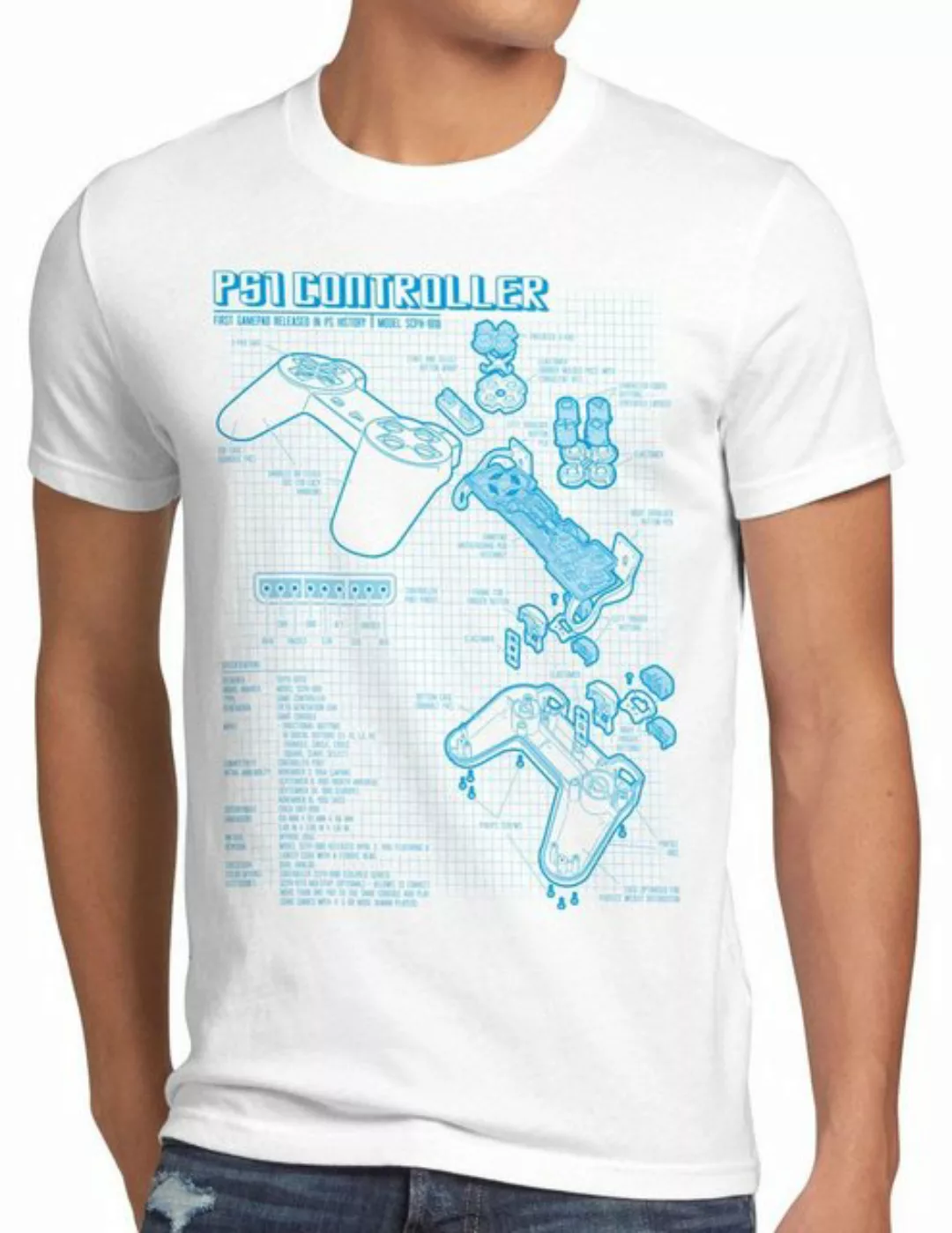 style3 Print-Shirt Herren T-Shirt PS1 Controller Blaupause PS gamepad konso günstig online kaufen