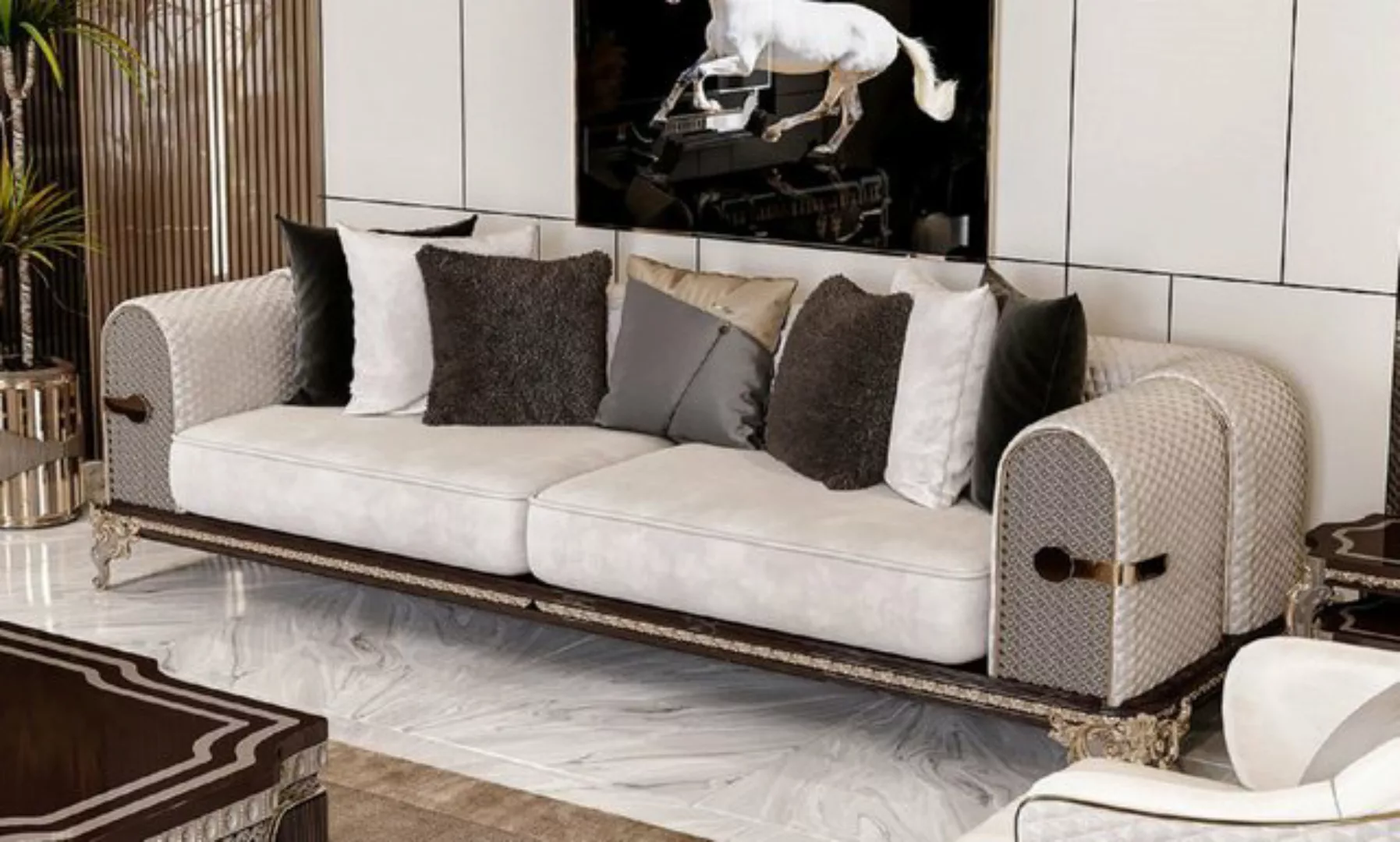 Casa Padrino Sofa Casa Padrino Luxus Barock Sofa Creme / Grau / Dunkelbraun günstig online kaufen