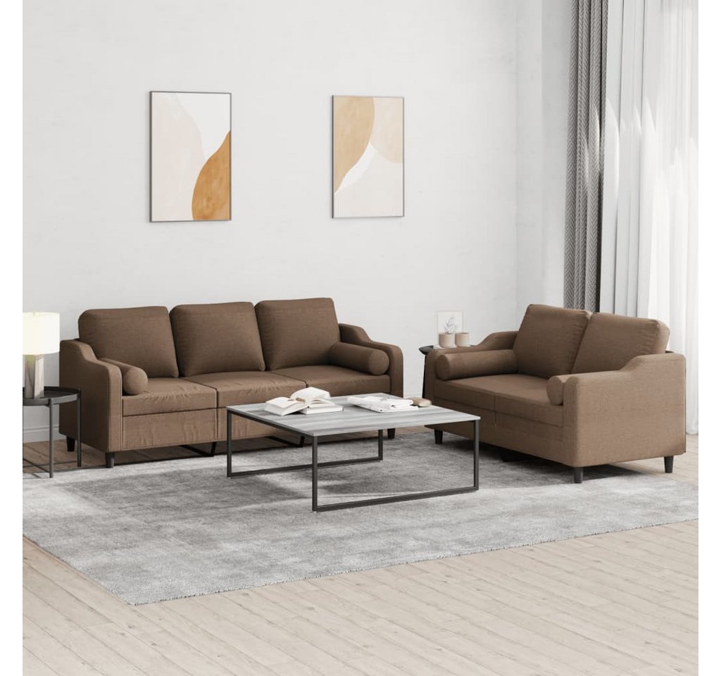 vidaXL Sofa Sofagarnitur Set mit Kissen Stoff, 2-tlg., Braun günstig online kaufen