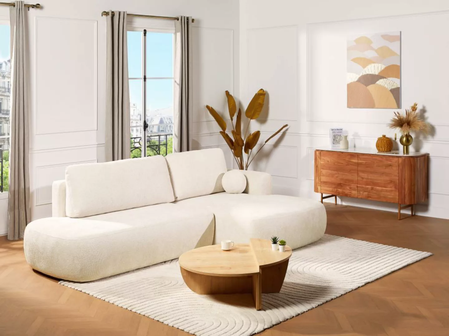 Ecksofa mit Schlaffunktion - Ecke rechts - Strukturstoff - Beige - BROCARO günstig online kaufen