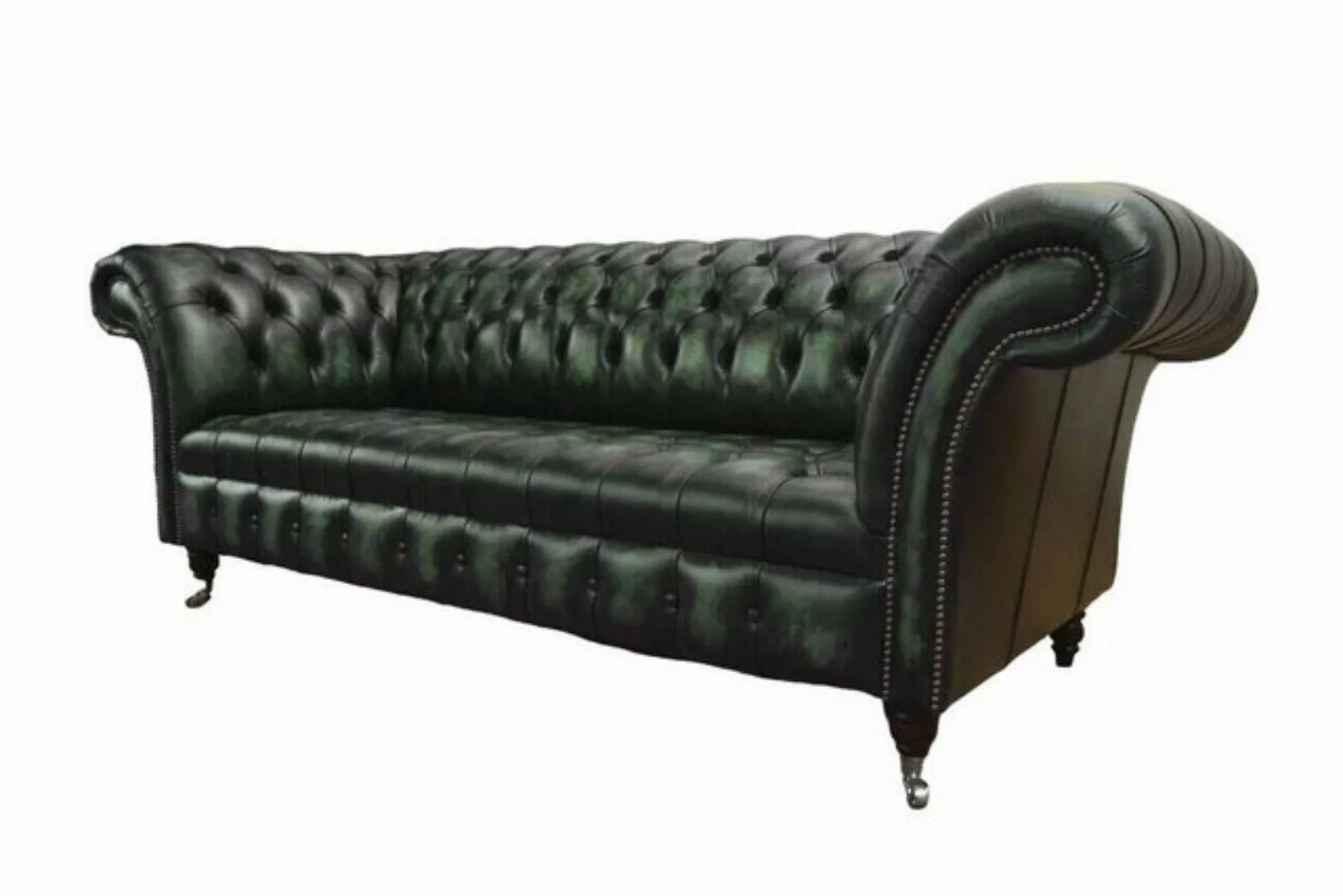 JVmoebel Chesterfield-Sofa 3-SITZIGES CHESTERFIELD-SOFA IN ANTIKGRÜNEM LEDE günstig online kaufen