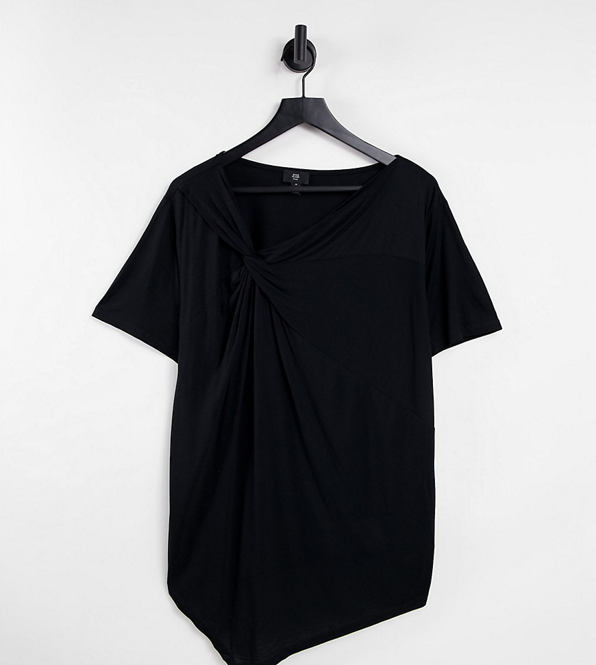 River Island Plus – T-Shirt in Schwarz mit asymmetrischem Knotendetail an d günstig online kaufen