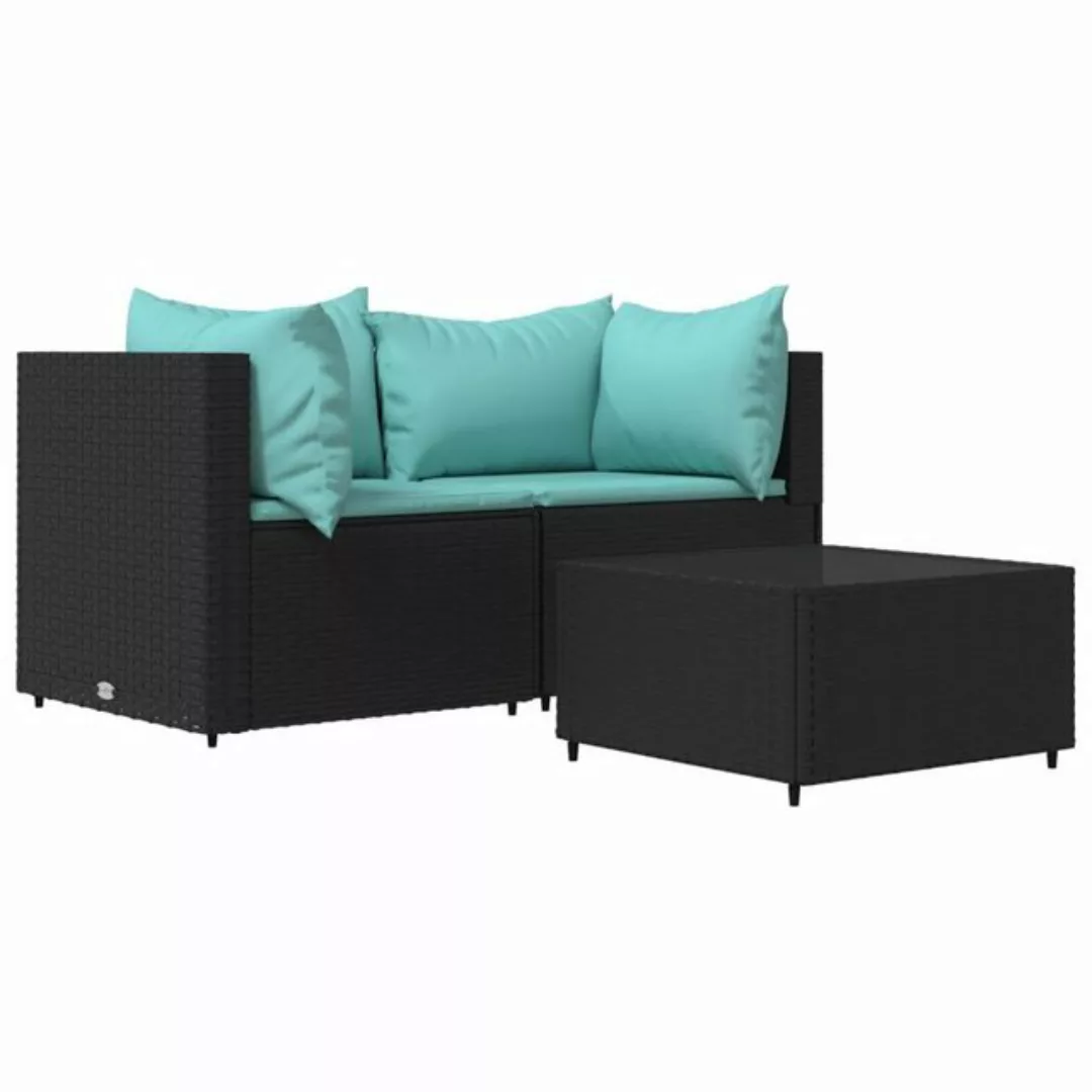 vidaXL Loungesofa 3-tlg. Garten-Lounge-Set mit Kissen Schwarz Poly Rattan, günstig online kaufen