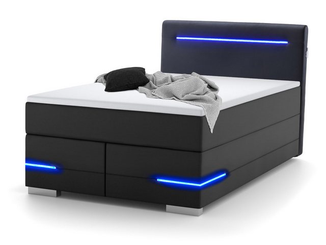 wonello Boxspringbett Dallas, mit LED-Beleuchtung, 2x USB-Anschluss und Top günstig online kaufen