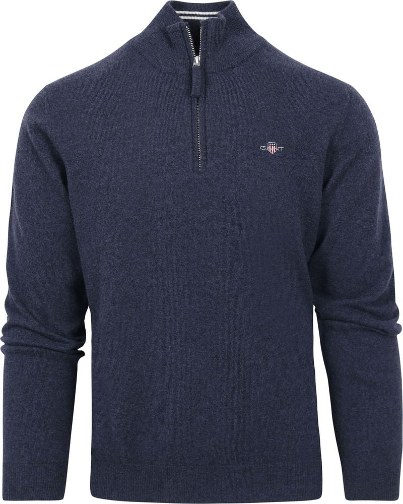 Gant Halfzip-Wollpullover Melange Blau - Größe L günstig online kaufen