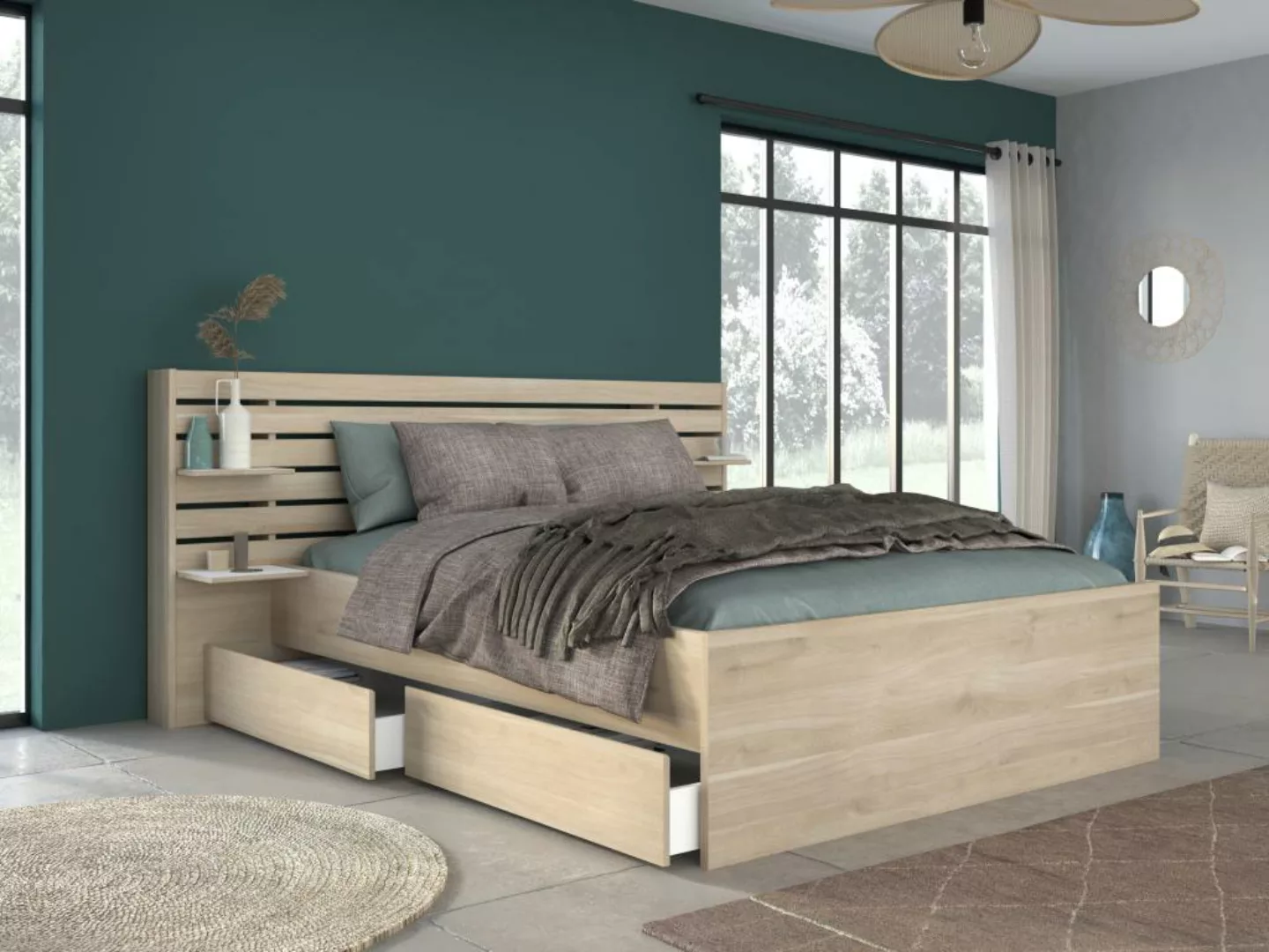 Bett mit Stauraum - 140 x 190/200 cm - Holzfarben - TENALIA II günstig online kaufen