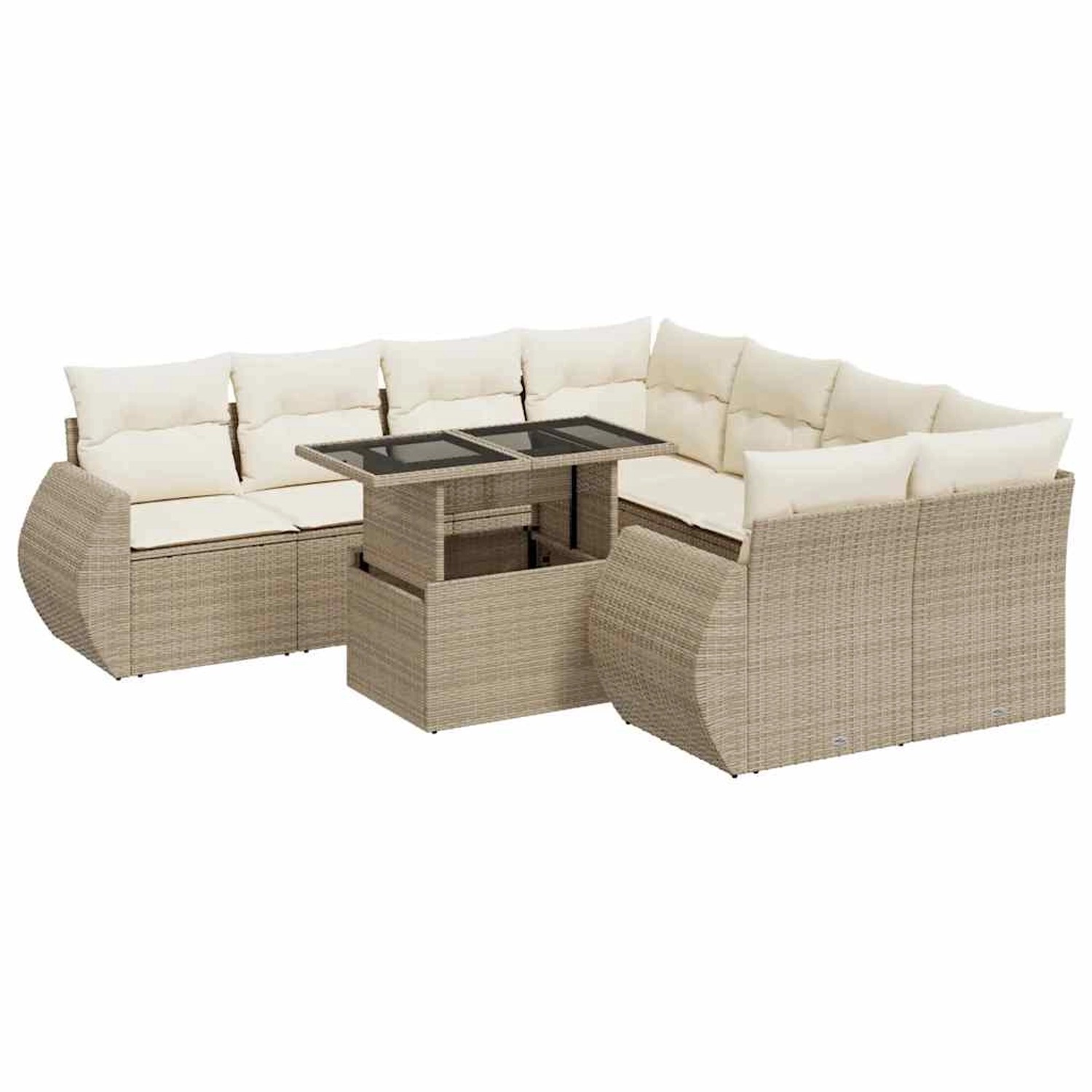vidaXL 9-Tlg Garten-Sofagarnitur mit Kissen Beige Poly Rattan 3326609 günstig online kaufen