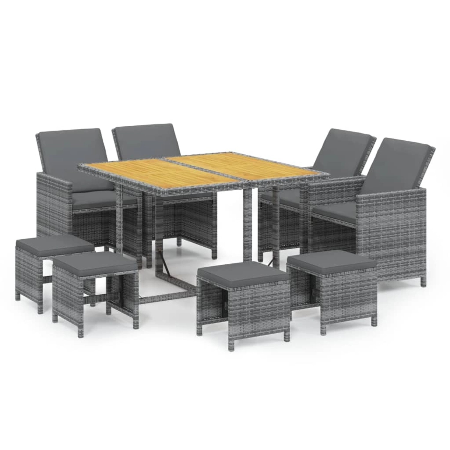 vidaXL 9-Tlg Garten-Essgruppe mit Kissen Poly Rattan Grau 3095526 günstig online kaufen
