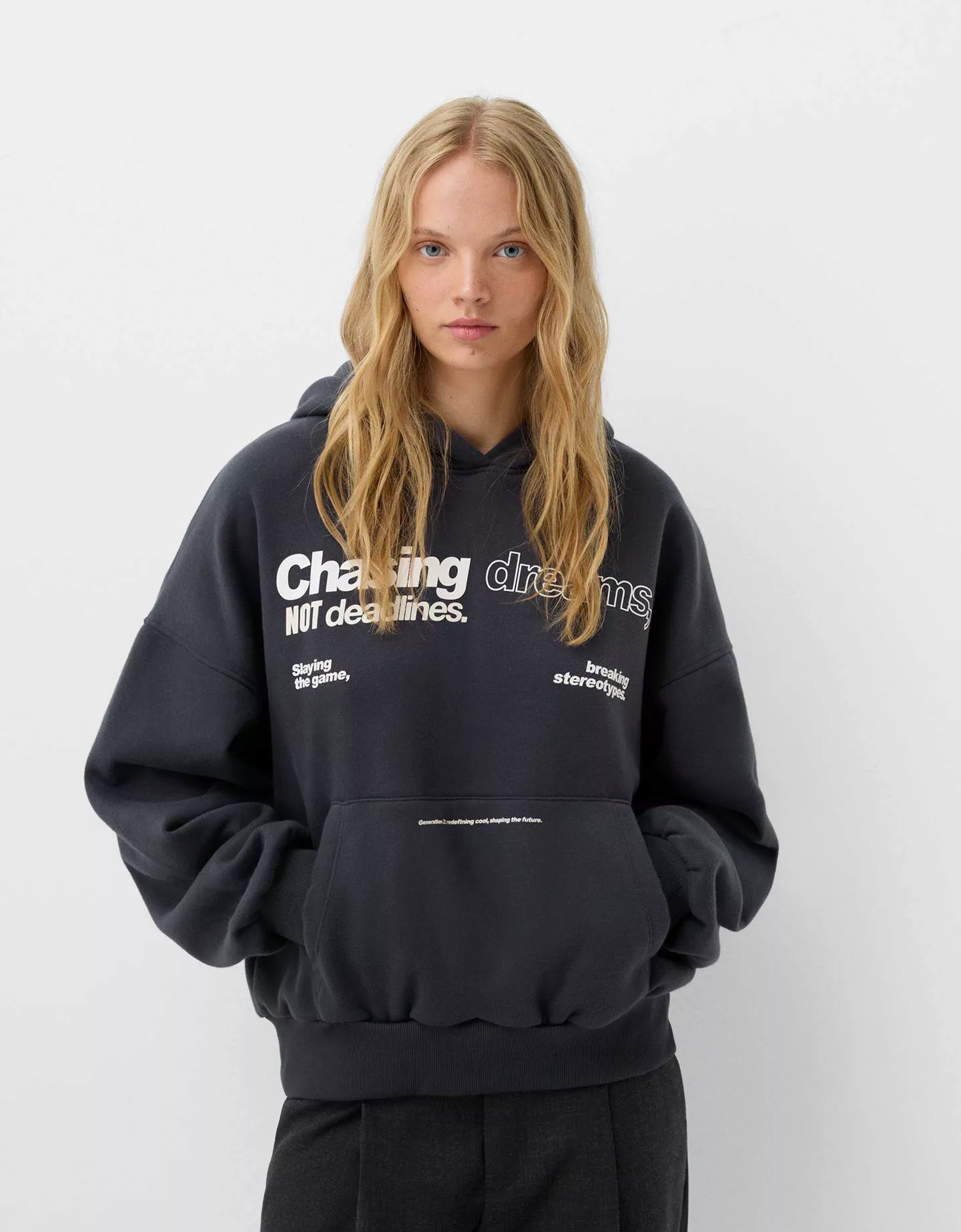 Bershka Hoodie Mit Print Damen Xs Dunkelgrau günstig online kaufen