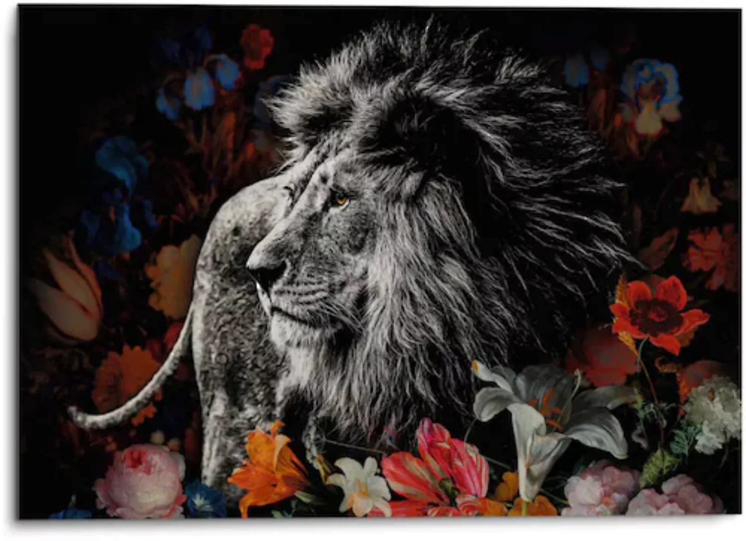 Reinders! Wandbild »Aluminium Wandbild Löwe in Blumen de Heem - Kräftig - F günstig online kaufen