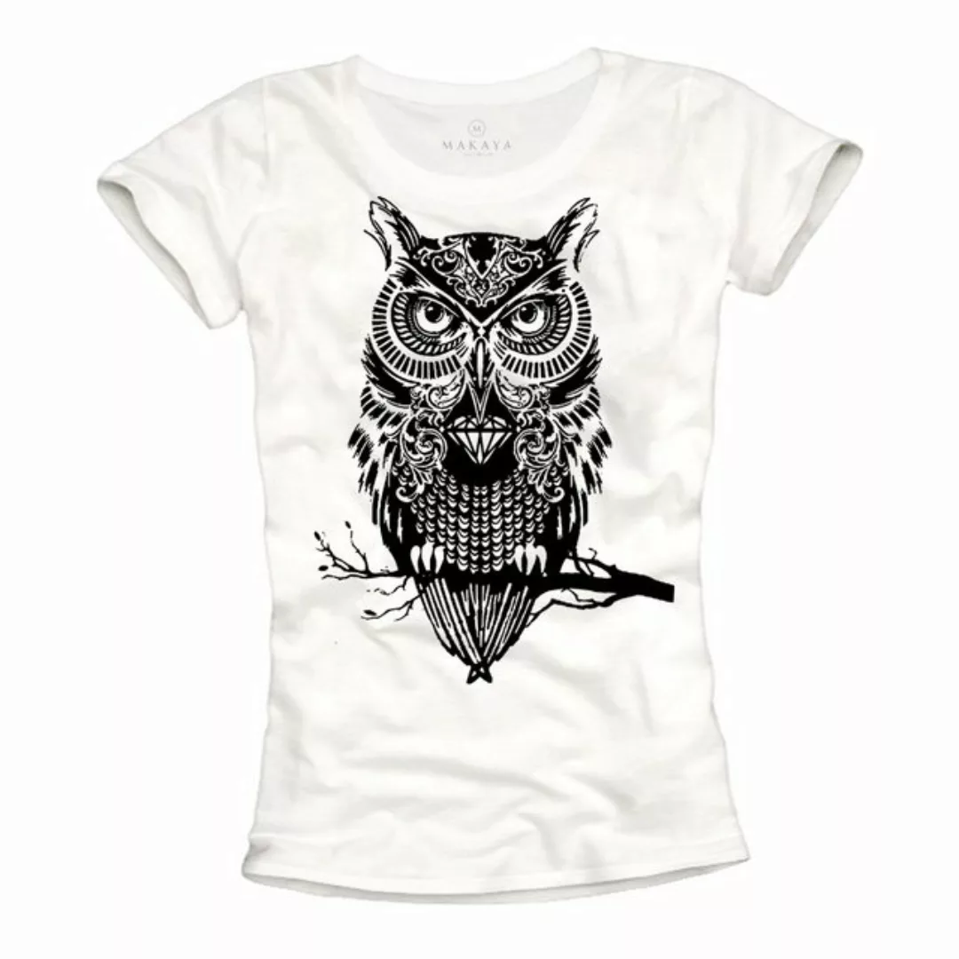 MAKAYA T-Shirt Damen Kurzarm mit Aufdruck Motiv Eule Coole Sommer Tops Frau günstig online kaufen