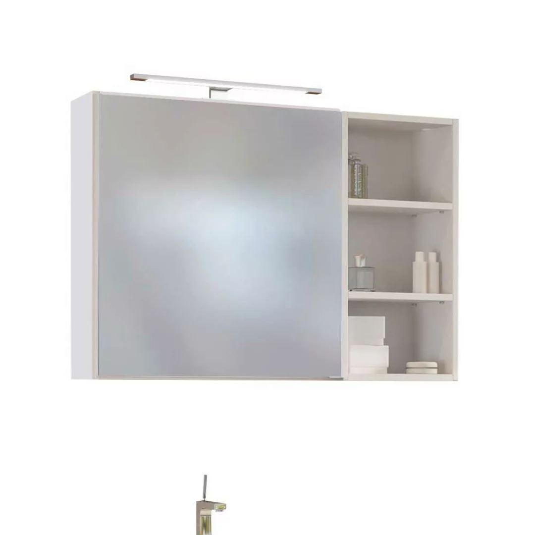 Badezimmer Set in Weiß und Wildeiche Dekor beleuchtetem Spiegel (dreiteilig günstig online kaufen