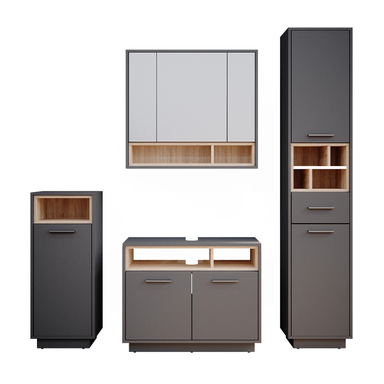 Vicco Badmöbel-Set Beatrice, Anthrazit/Sonoma, 4 Teile, günstig online kaufen