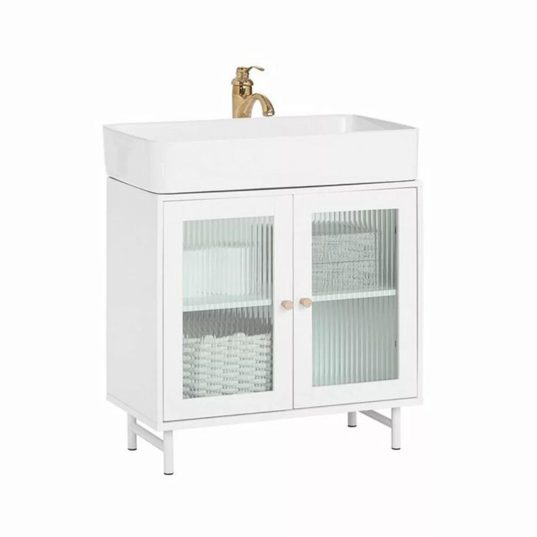 SoBuy Waschbeckenunterschrank mit 2 Glastüren Holz Glas Weiß 60 cm BZR115-W günstig online kaufen