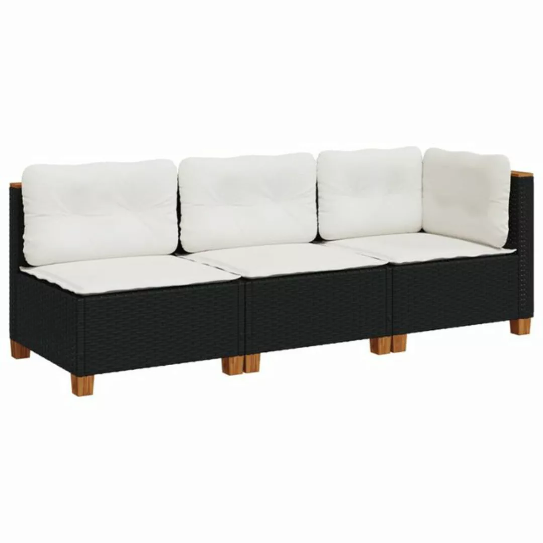 vidaXL Loungesofa Gartensofa mit Kissen 3-Sitzer Schwarz Poly Rattan, 3 Tei günstig online kaufen