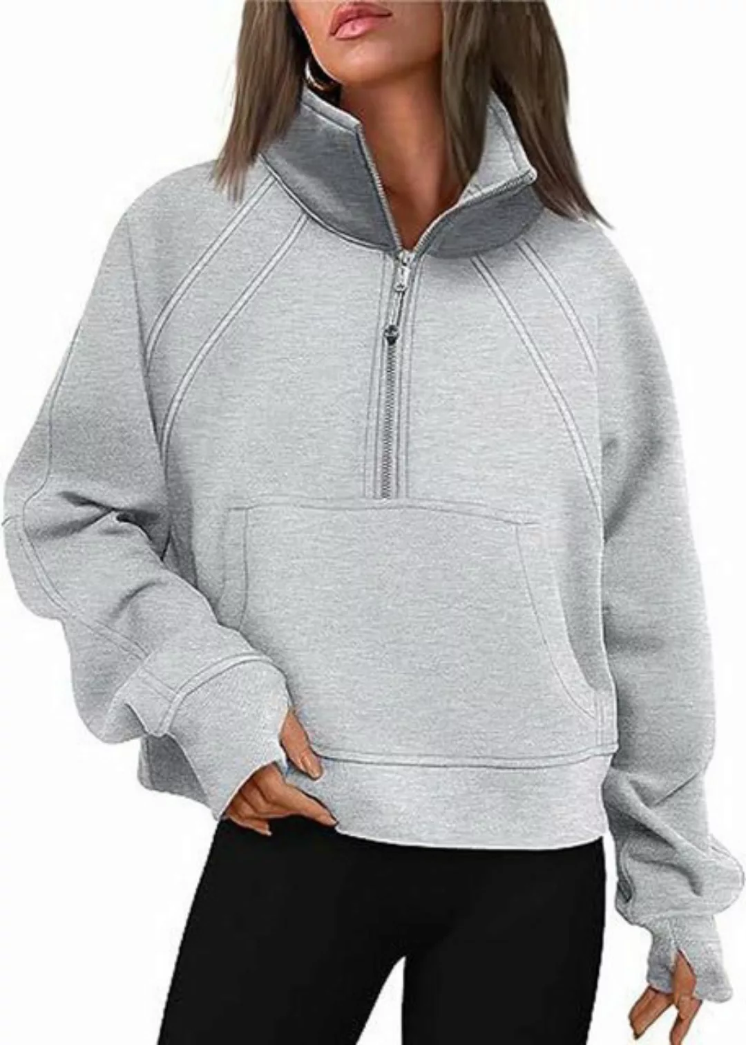 KIKI Wintermantel Damen Pullover Sweatshirt Kasack Sweatjacke mit Fleece-In günstig online kaufen