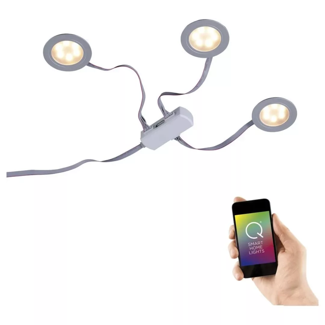 Q-Smart LED Einbauleuchten Starterset Q-Elli rund in Aluminium RGBW 3er-Set günstig online kaufen