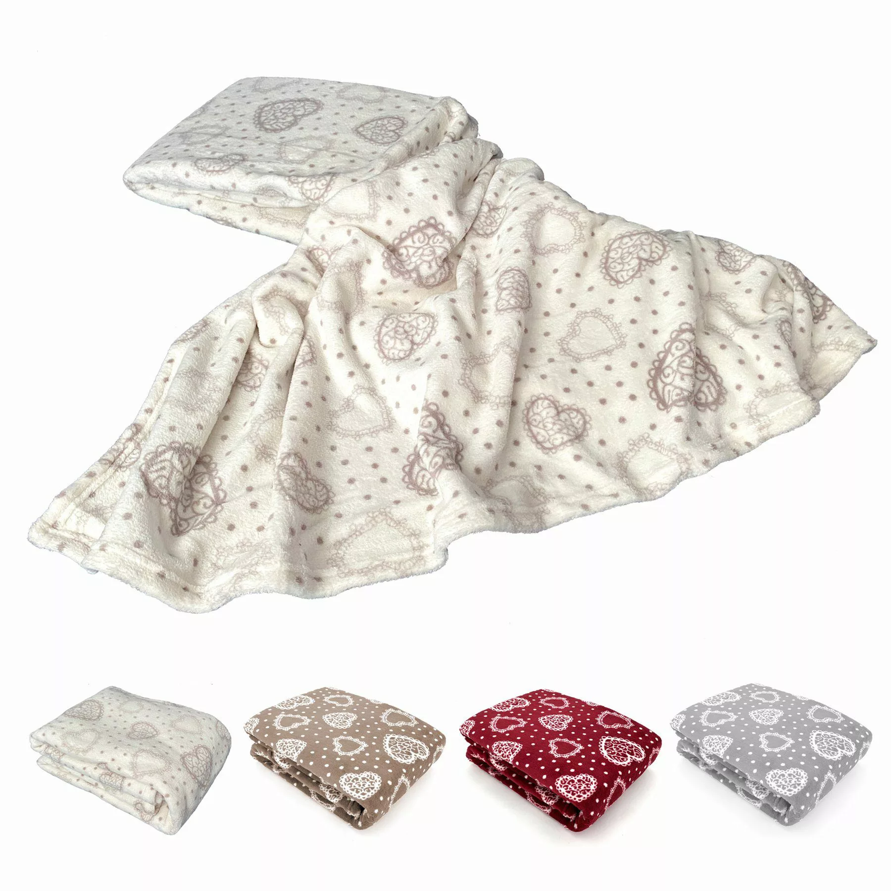 Wohndecke Kuscheldecke Herzen Flanell Sofadecke Landhaus, günstig online kaufen