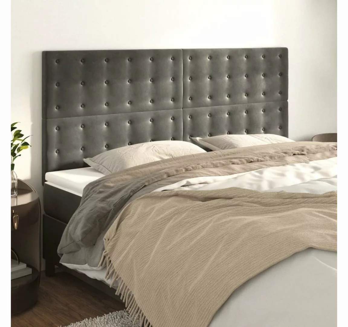 vidaXL Bett, Kopfteile 4 Stk. Dunkelgrau 80x5x78/88 cm Samt günstig online kaufen