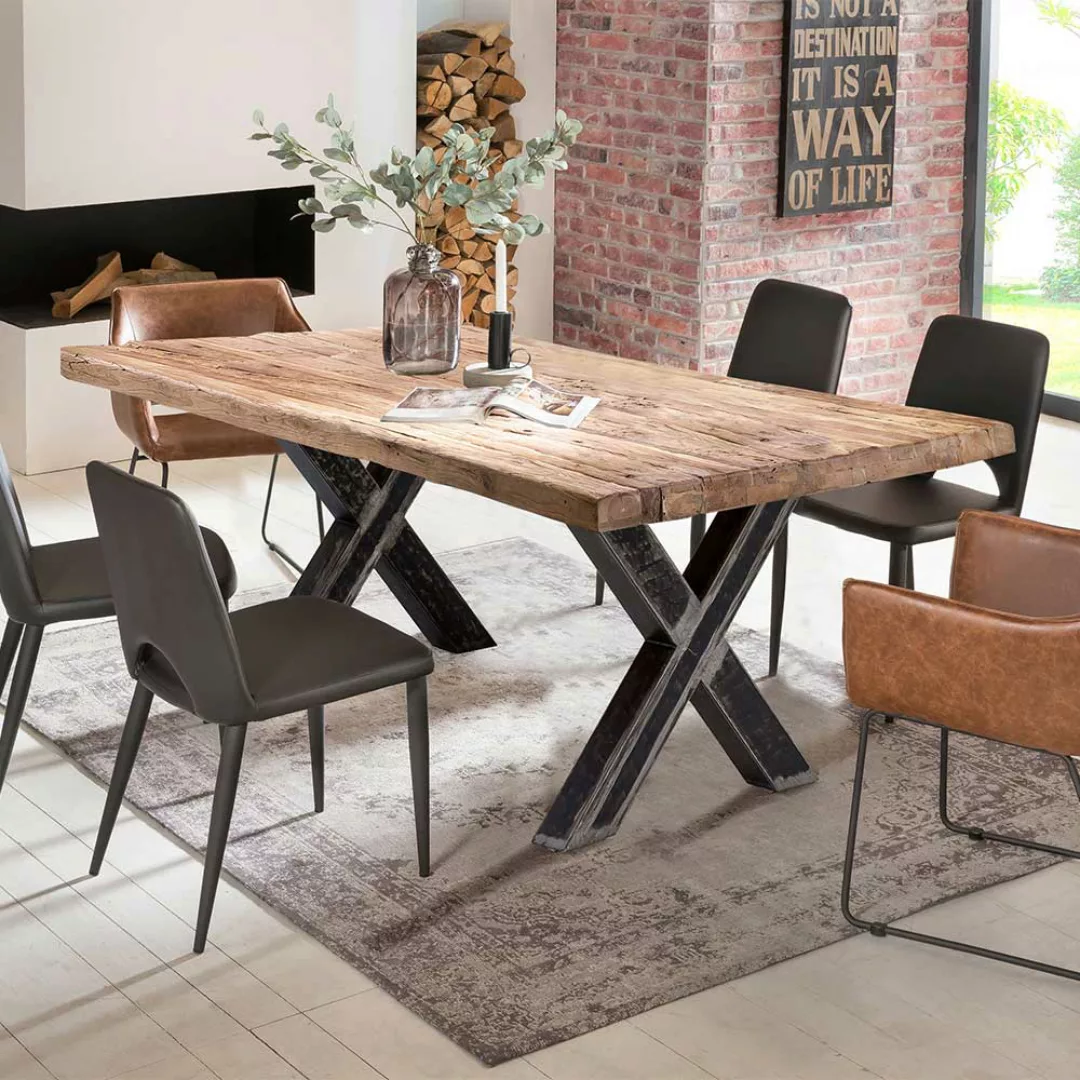 Tisch Esszimmer aus Teak Recyclingholz und Metall upcycling günstig online kaufen