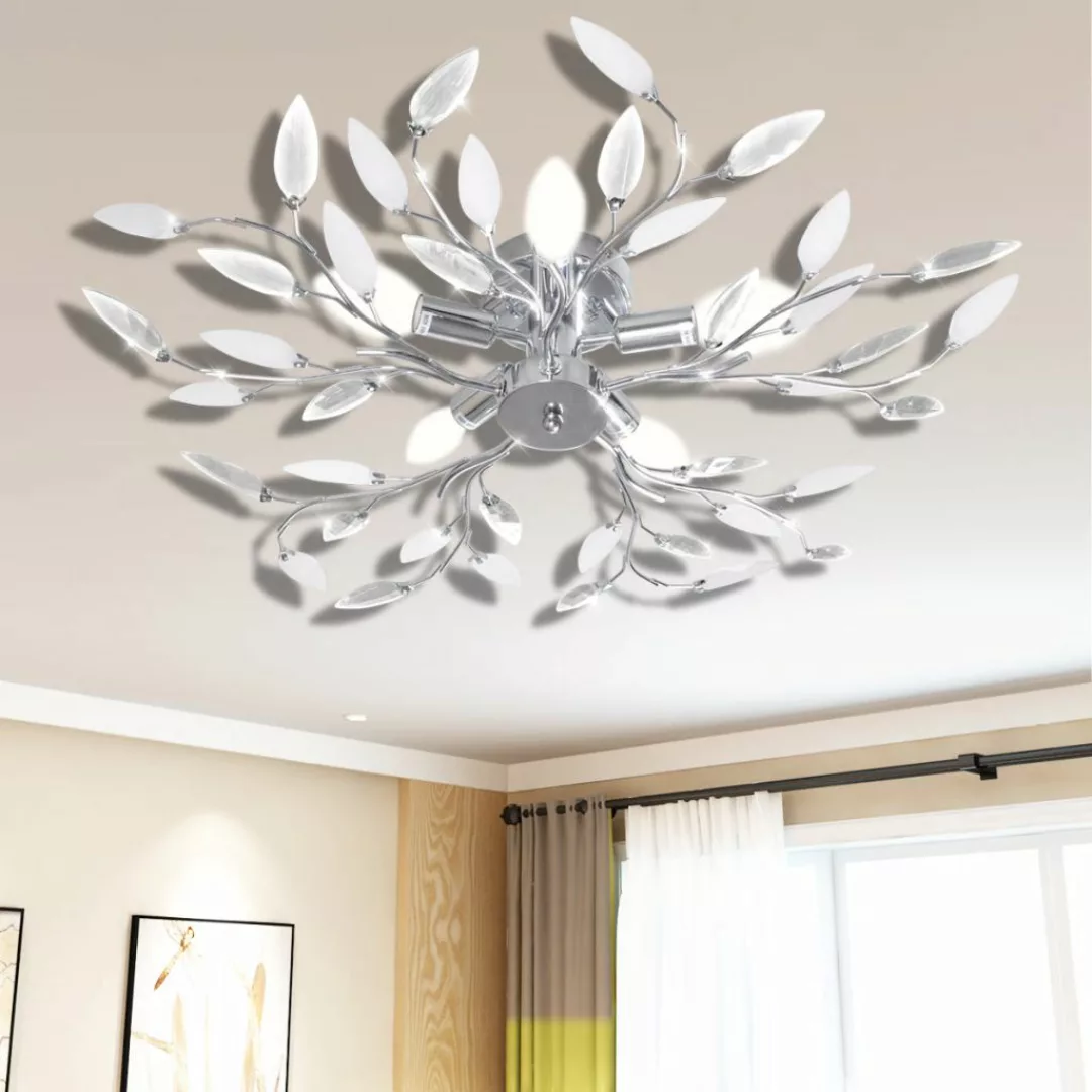 Deckenlampe Transparente Weiße Blätterranken Mit Acryl-blättern 5x E14 günstig online kaufen