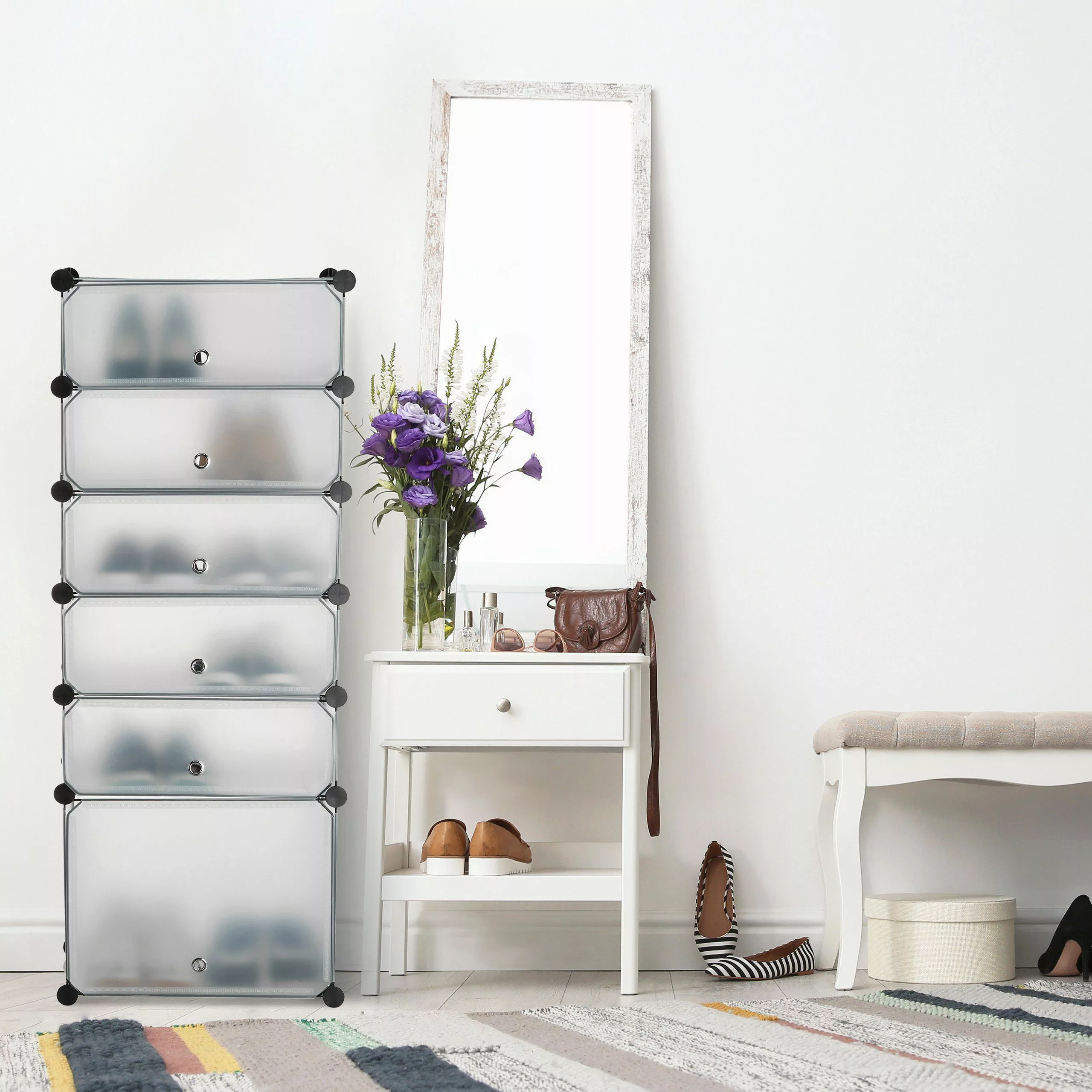 relaxdays Schuhregal Kunststoff 6 Fäch, Transparent günstig online kaufen