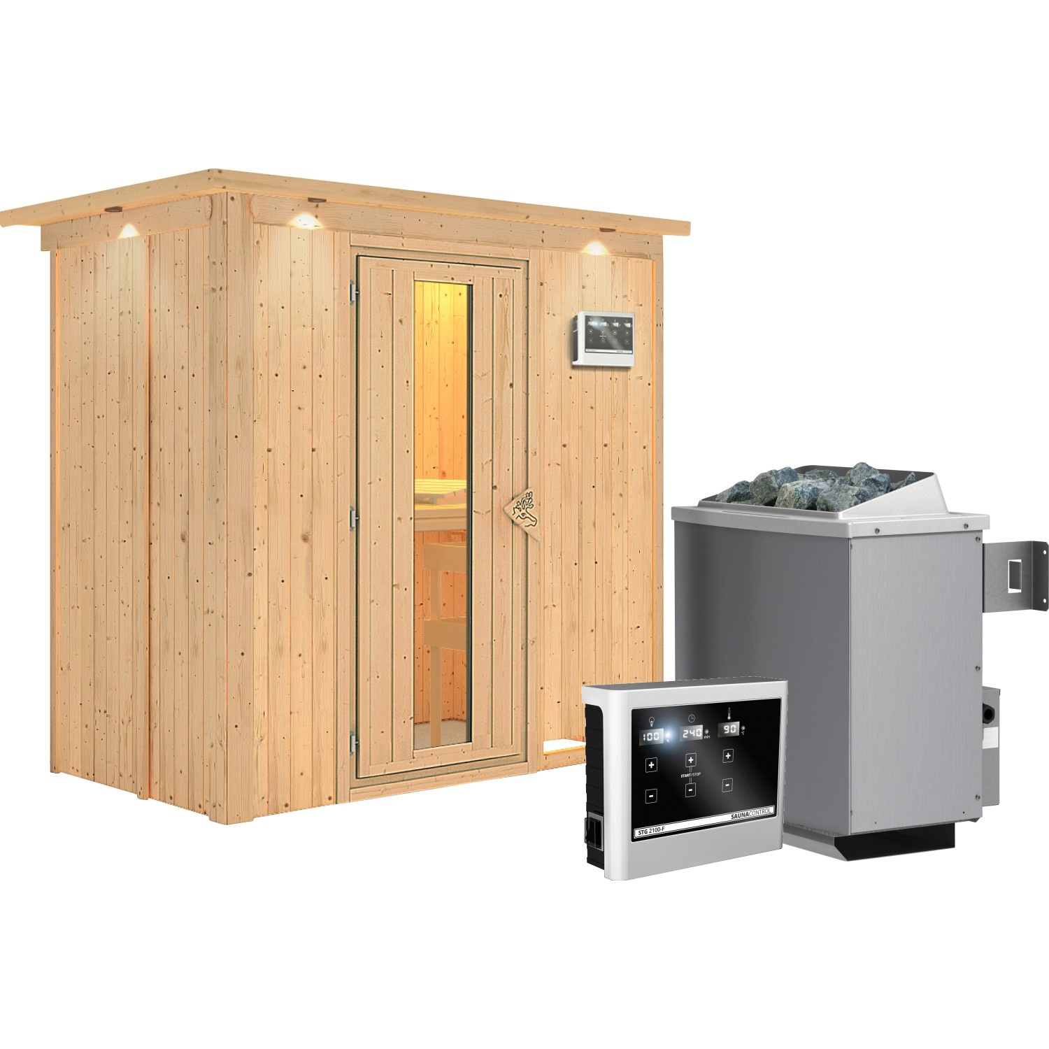 Karibu Sauna Vera + Ofen ext. Strg. Easy, Holz-Glastür, LED-Dachkranz günstig online kaufen