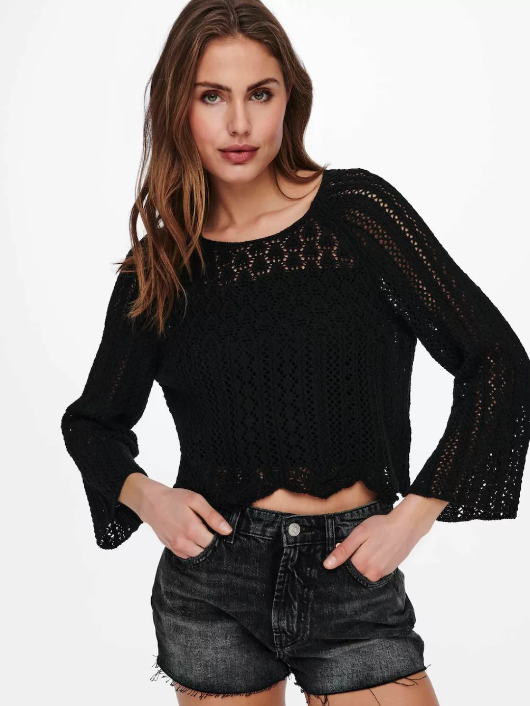 ONLY Strickpullover Eleganter Strickpullover 3/4 Arm Shirt Pointelle Sweate günstig online kaufen