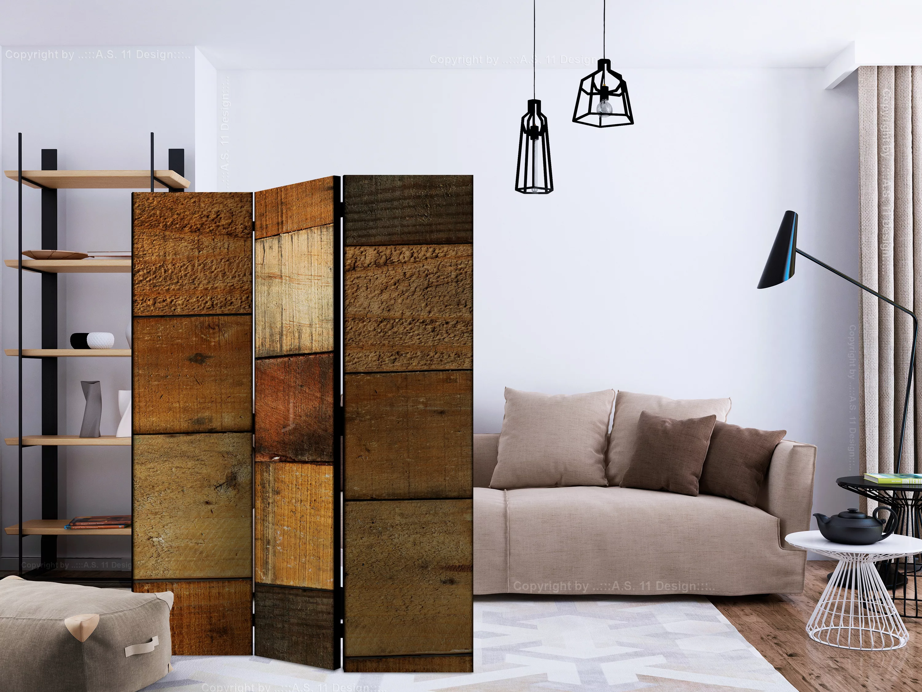 3-teiliges Paravent - Wooden Textures [room Dividers] günstig online kaufen