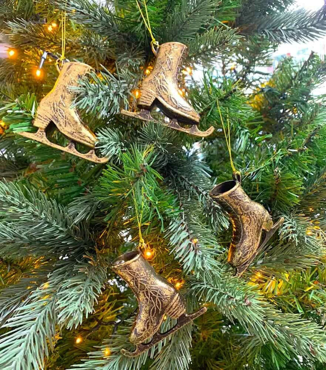 Christbaumschmuck Schlittschuhe Gold Glitzer 4 Stück Weihnachtsbaumschmuck günstig online kaufen