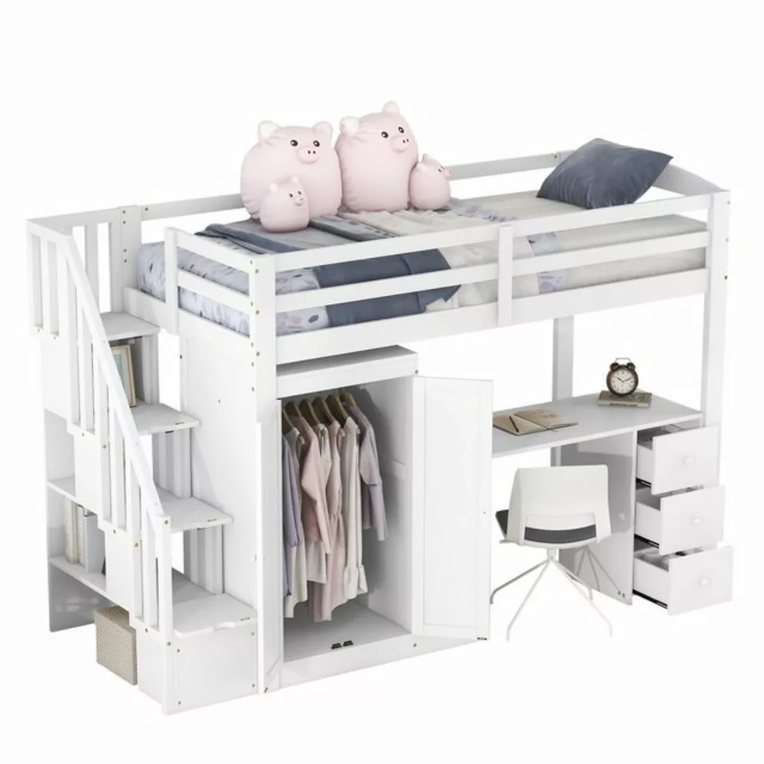 Rutaqian Daybett Hochbett mit Kleiderschrank und Treppe, Schreibtisch und S günstig online kaufen