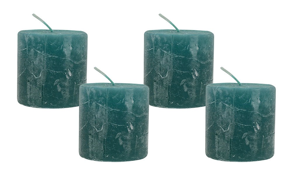 4 Rustic Stumpenkerzen Premium Kerze Petrol 5x5cm - 15 Std Brenndauer günstig online kaufen