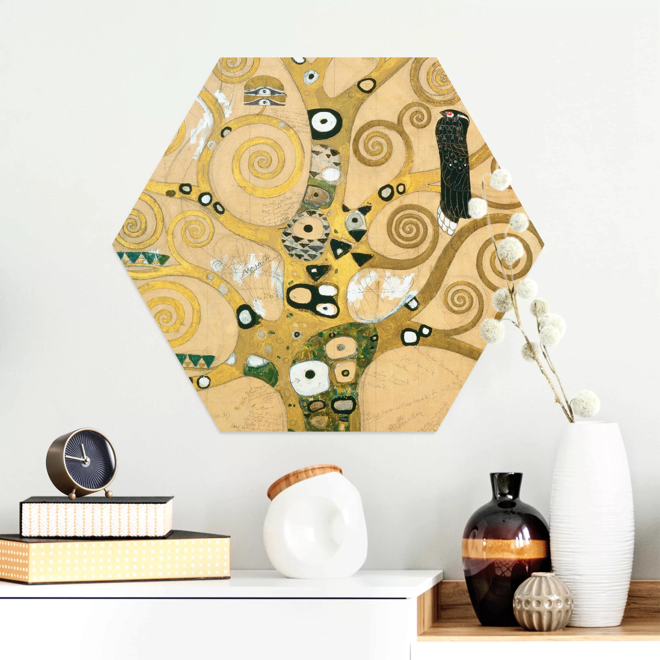 Hexagon-Alu-Dibond Bild Kunstdruck Gustav Klimt - Der Lebensbaum günstig online kaufen