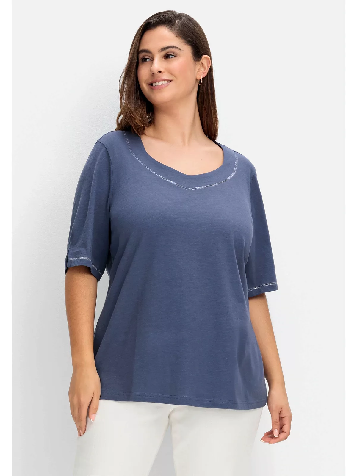Sheego T-Shirt "Große Größen", mit Effekt-Ziernähten, aus Flammgarn günstig online kaufen