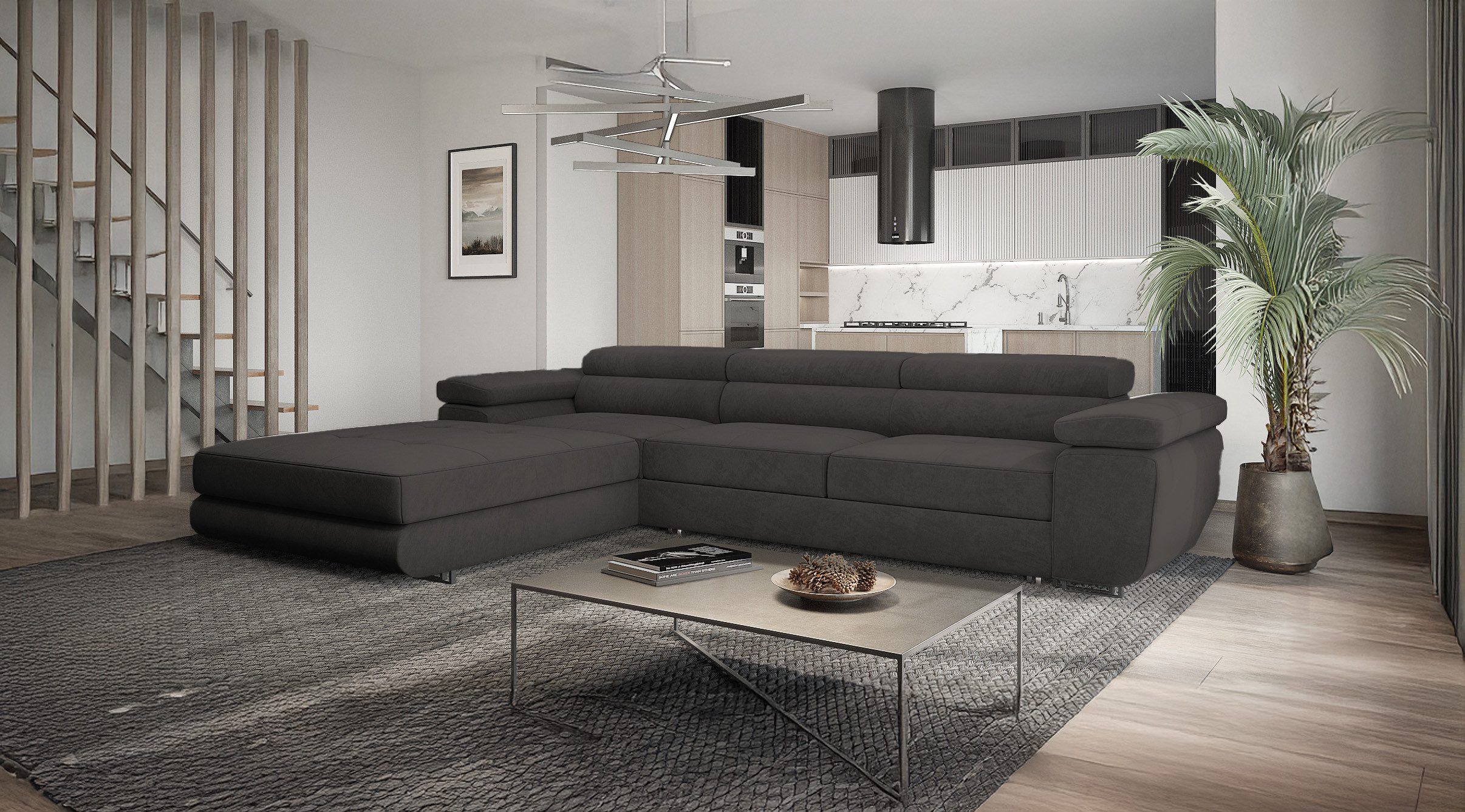 Goldstoff Ecksofa mit Schlaffunktion und Bettkasten, günstig online kaufen