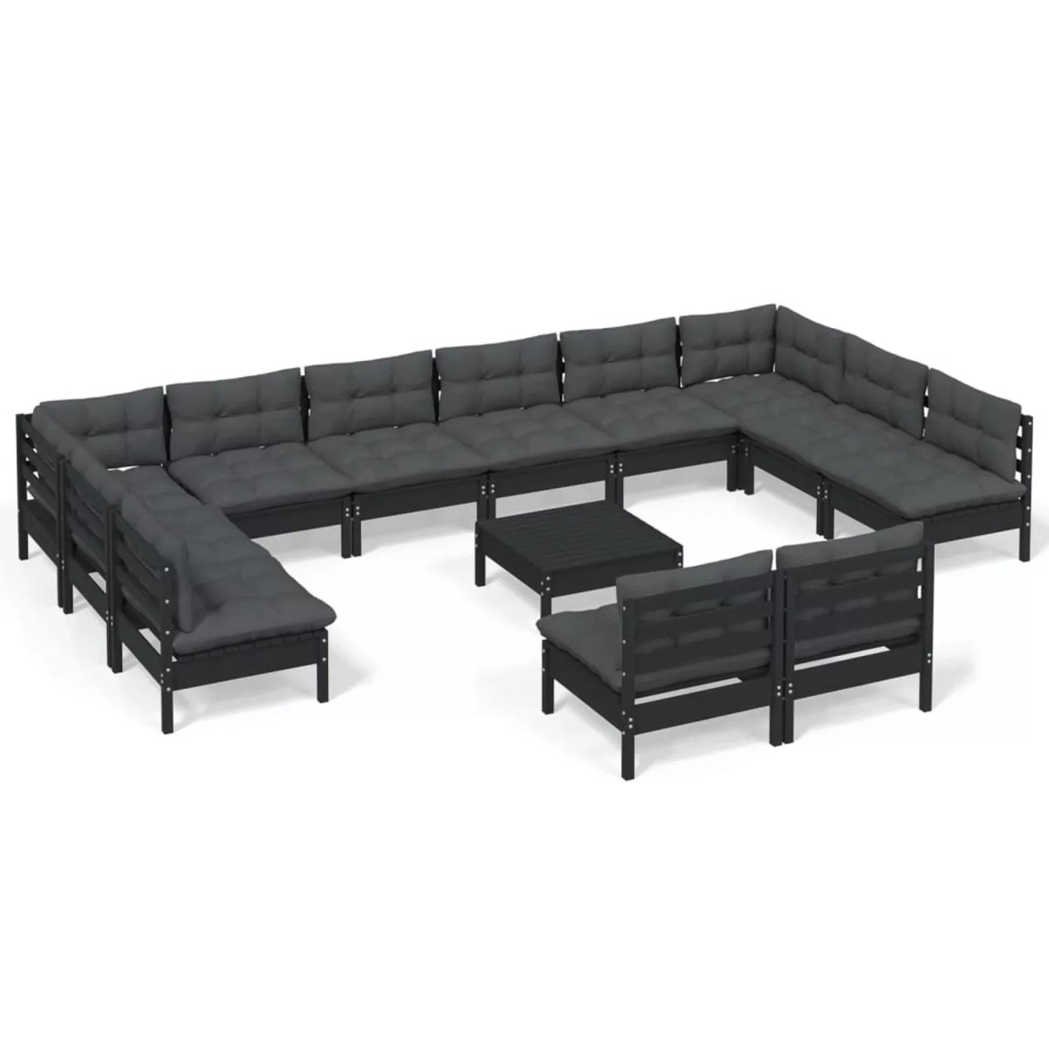 13-tlg. Garten-lounge-set Mit Kissen Schwarz Kiefer Massivholz günstig online kaufen